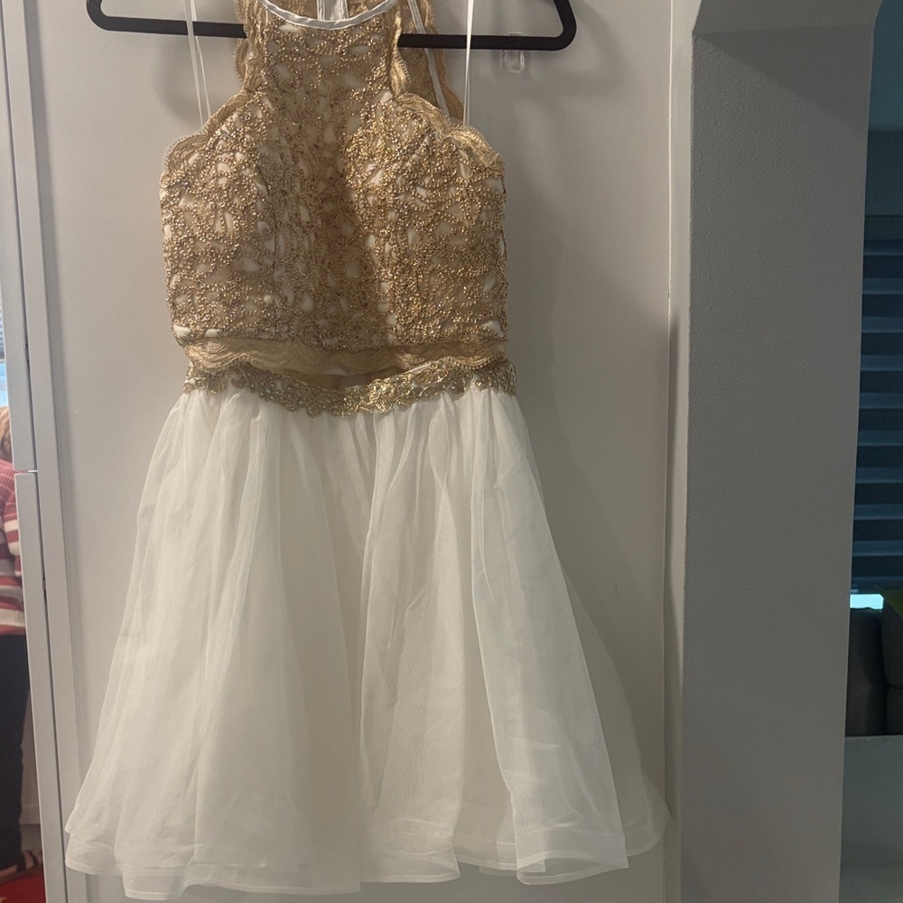 Elegant Gold and White Kids Dress
